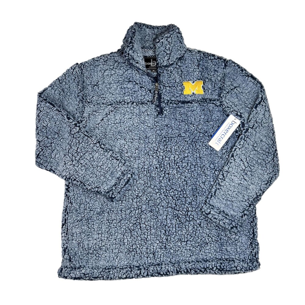 University of Michigan 1/4 Zip Fleece Mens M Blue Boxercraft Sherpa Pullover NWT